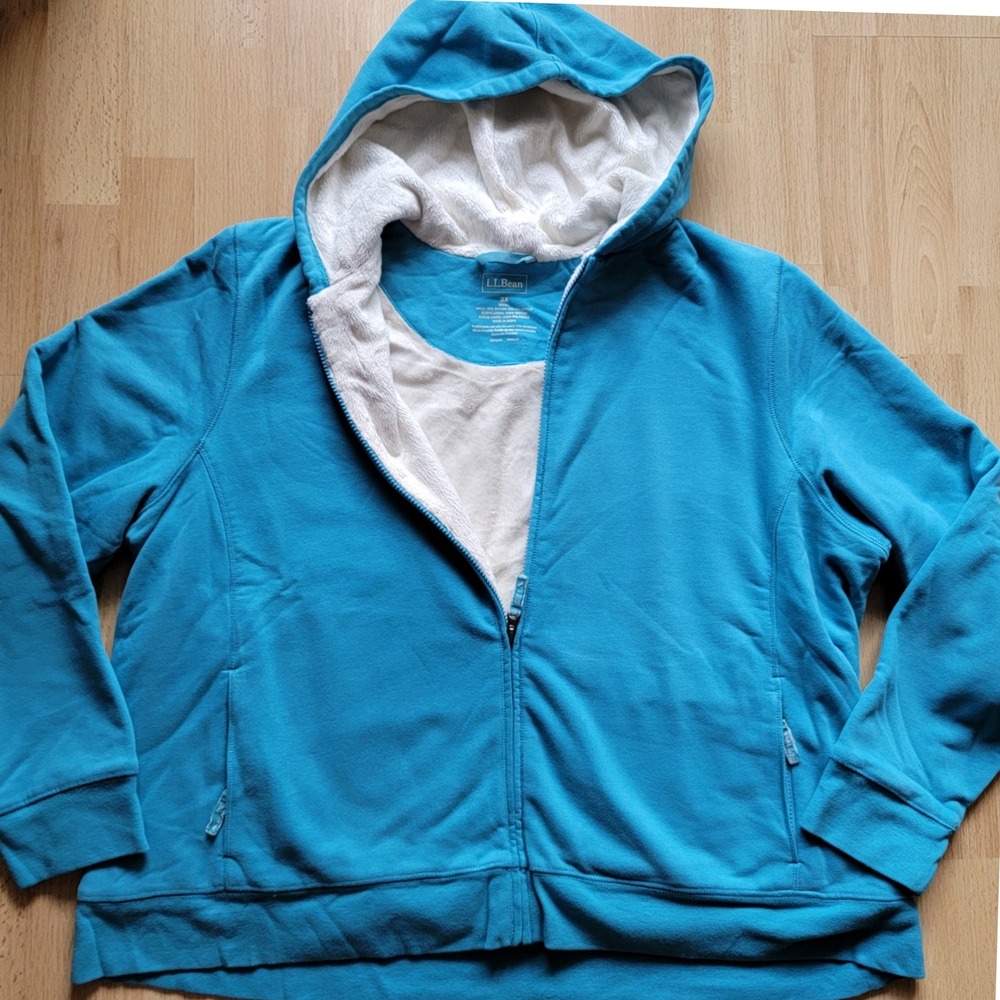 LL Bean Womens 3XL Turquoise Blue Sherpa Fleece Lined Full Zip Hoodie Jacket